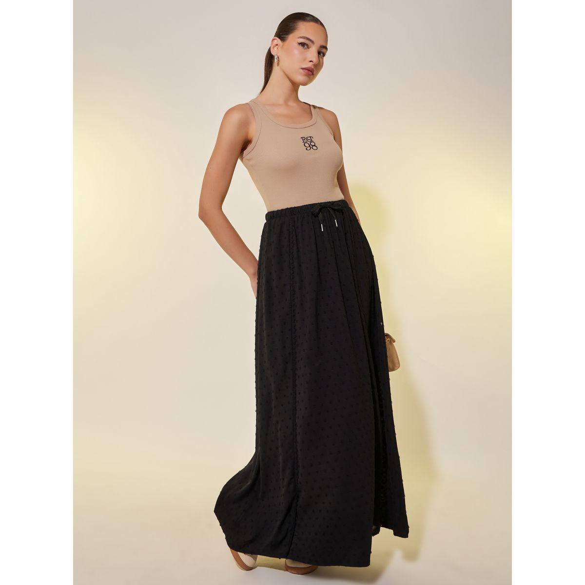 Styli Dobby Drawstring Waist A-Line Maxi Skirt-women-clothing-bottoms-skirts-image-1