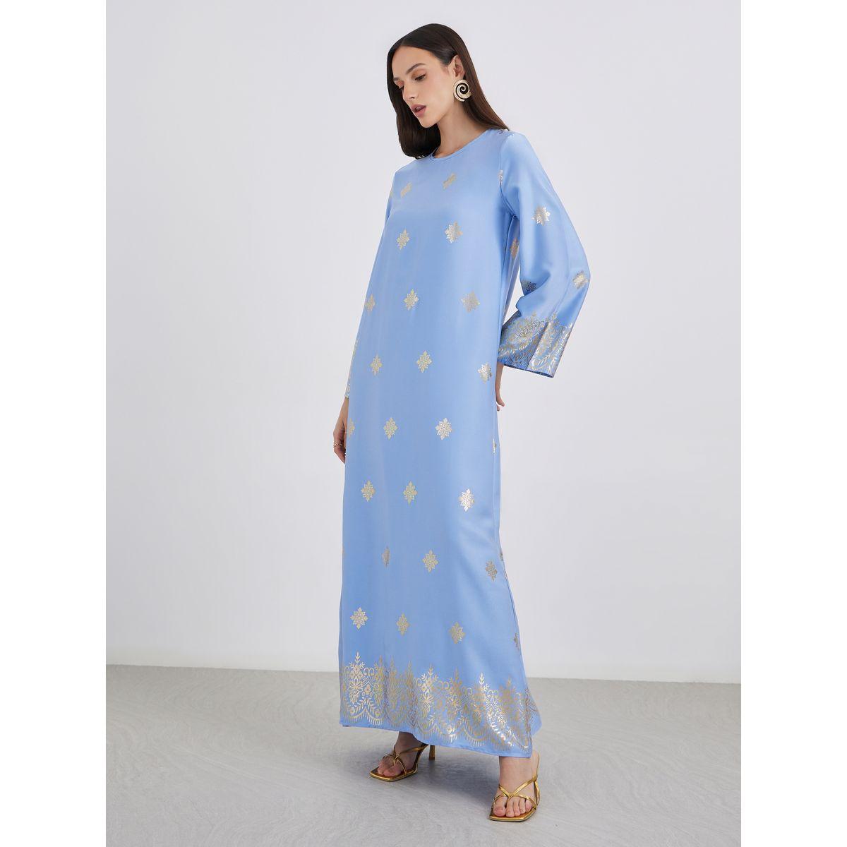 جلابية بطبعة فويل لامعة بياقة دائرية-women-arabicclothing-jalabiyas-image-2