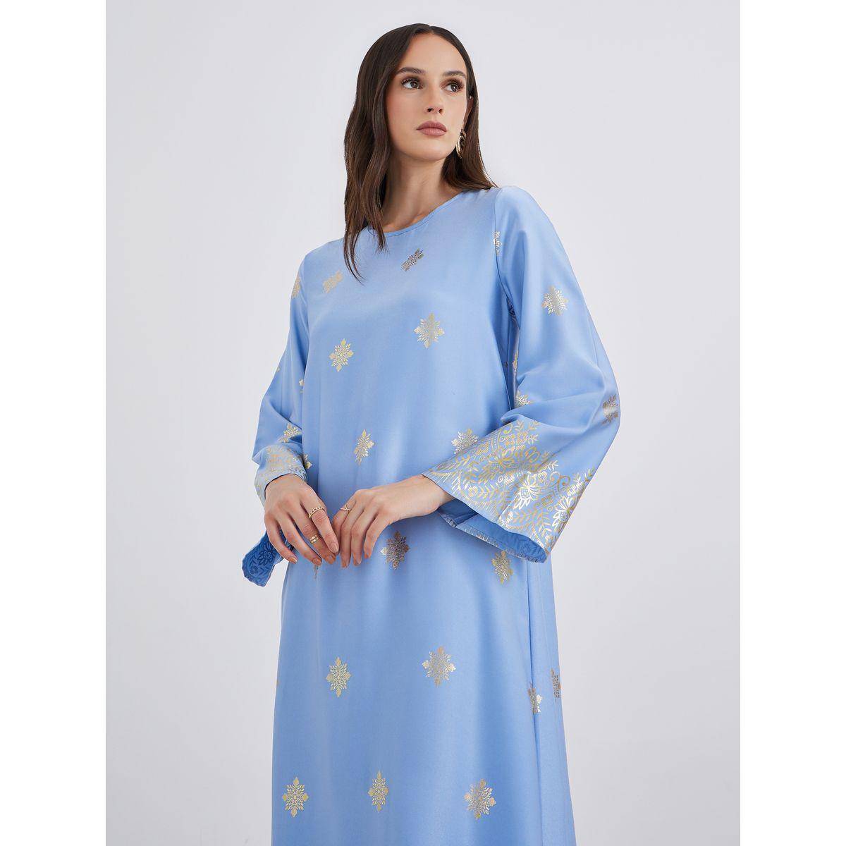 جلابية بطبعة فويل لامعة بياقة دائرية-women-arabicclothing-jalabiyas-image-3