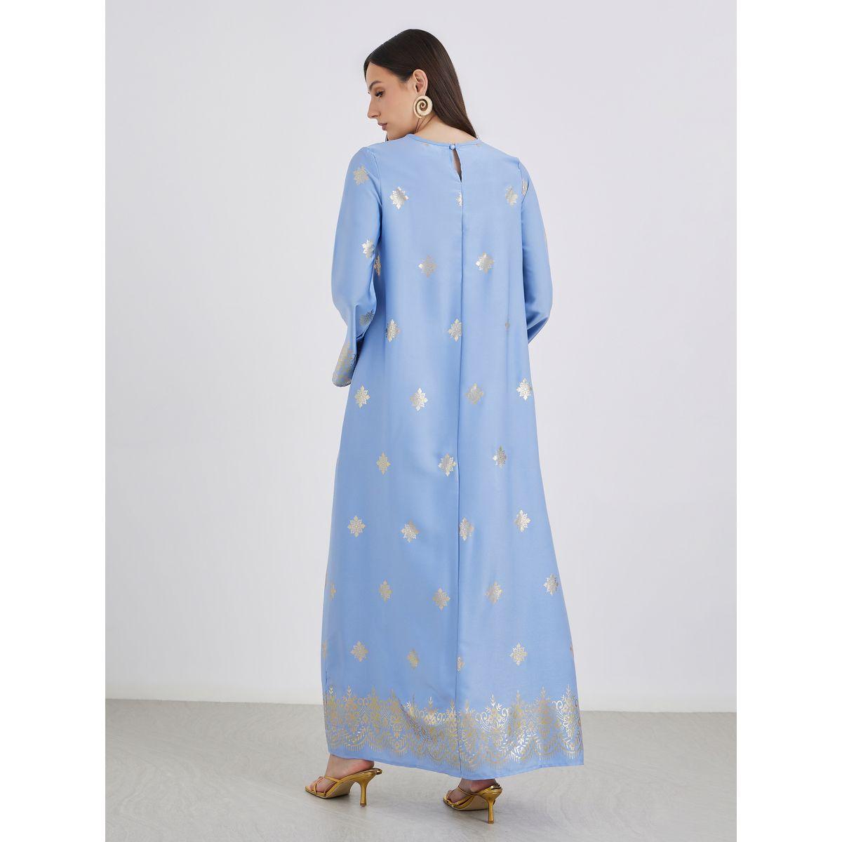 جلابية بطبعة فويل لامعة بياقة دائرية-women-arabicclothing-jalabiyas-image-5