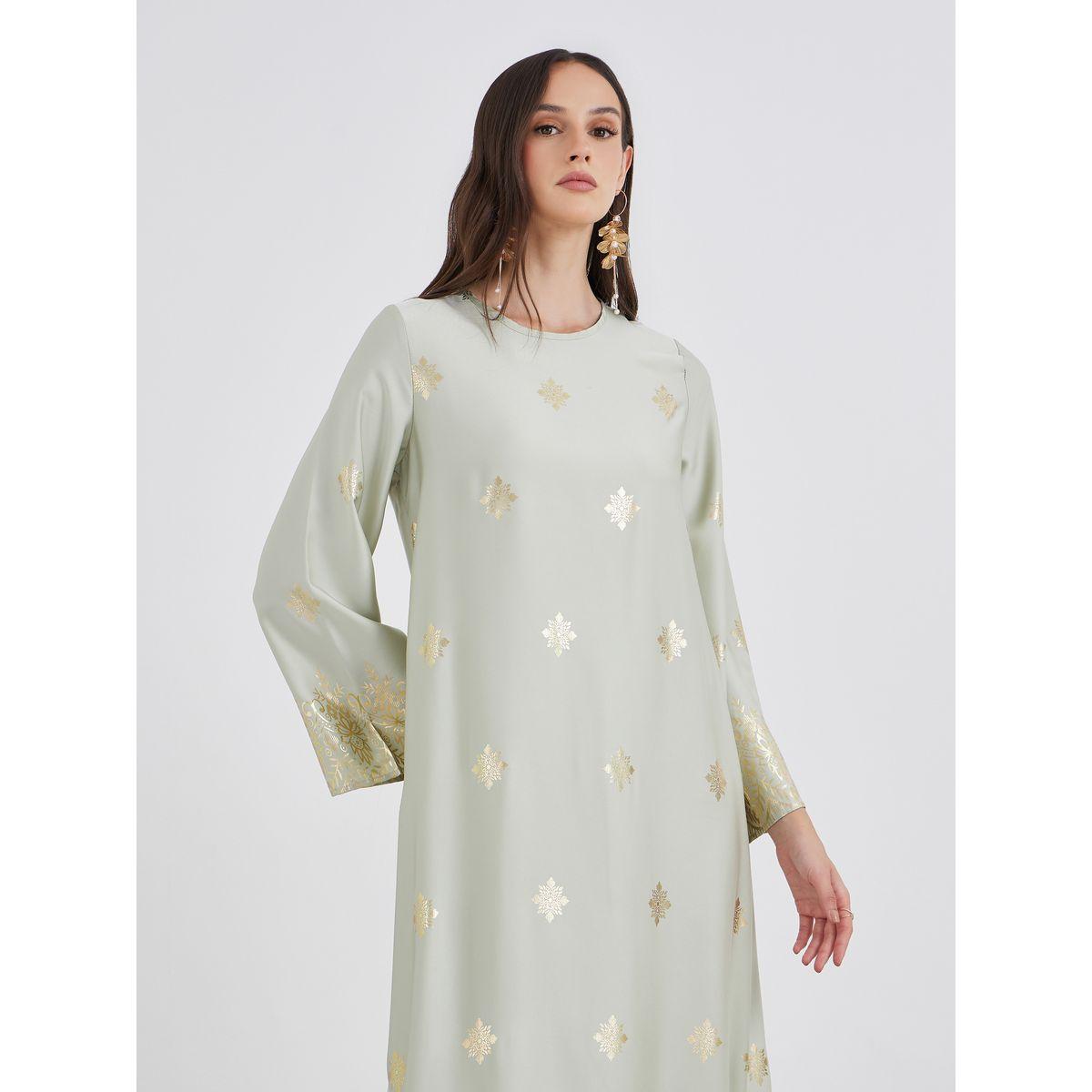 جلابية بطبعة فويل لامعة بياقة دائرية-women-arabicclothing-jalabiyas-image-3