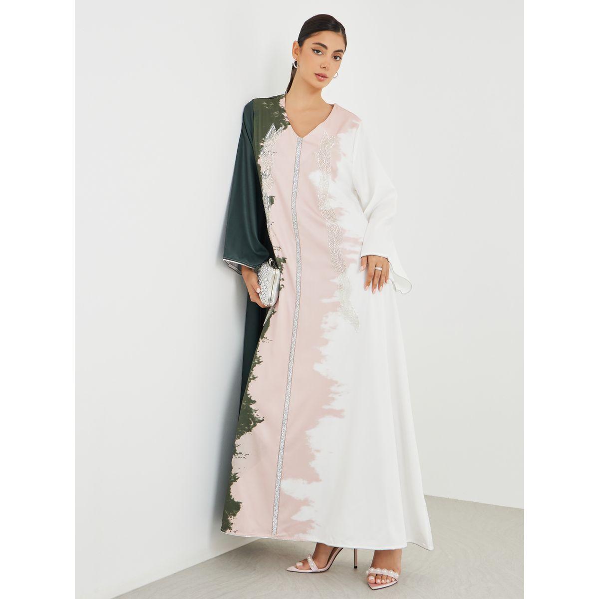 Styli Embellished Ombre Print A-Line Jalabiya-women-arabicclothing-jalabiyas-image-1