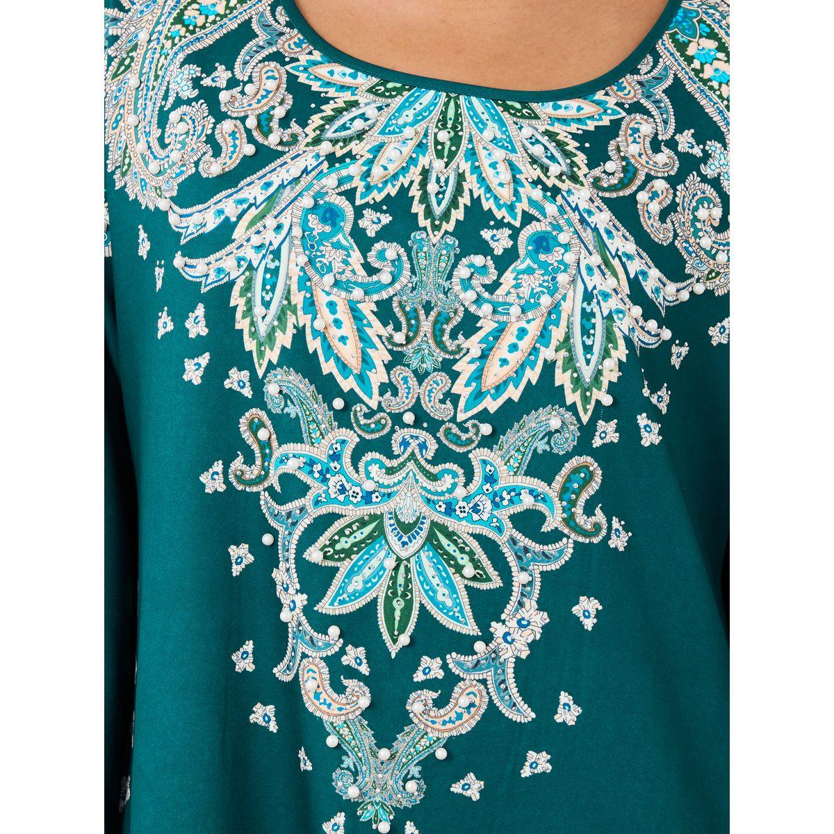Amirah X Styli Paisley Placement Print Round Neck Jalabiya-women-arabicclothing-jalabiyas-image-5