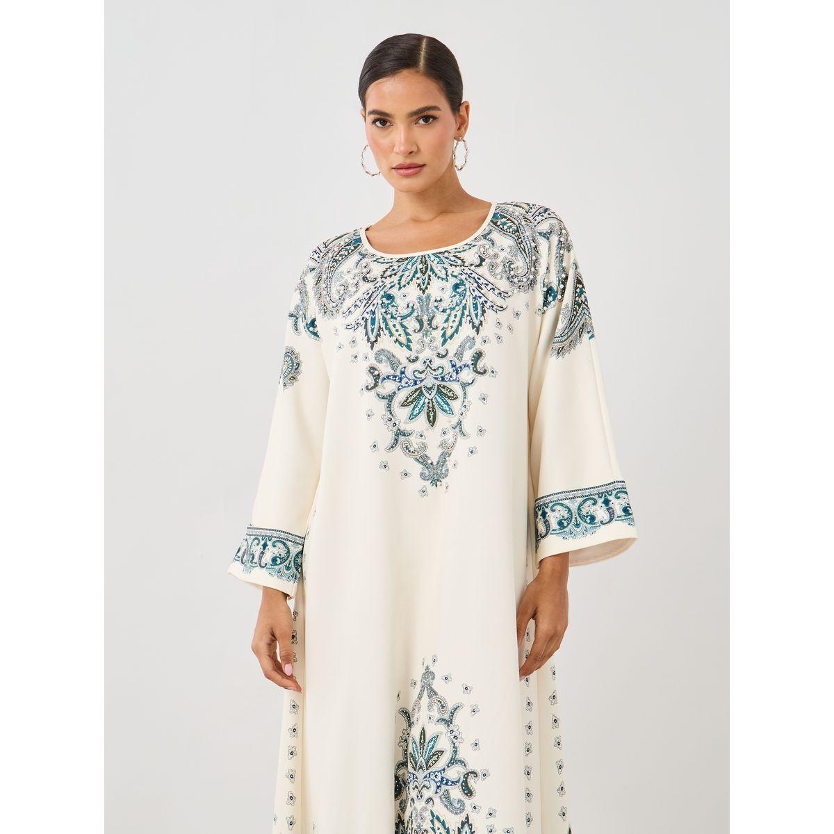 Styli Paisley Placement Print Round Neck Jalabiya-women-arabicclothing-jalabiyas-image-3