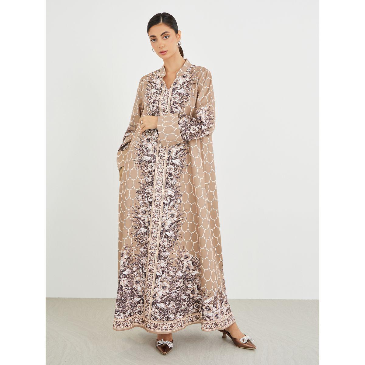 جلابية بطبعة زهور وياقة ماندارين-women-arabicclothing-jalabiyas-image-2