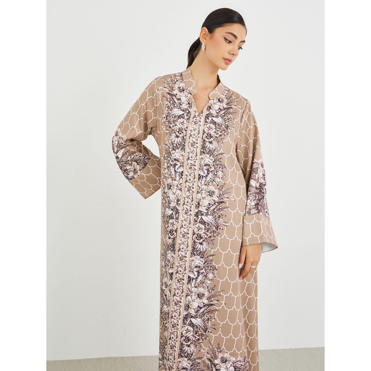 جلابية بطبعة زهور وياقة ماندارين-women-arabicclothing-jalabiyas-image-3