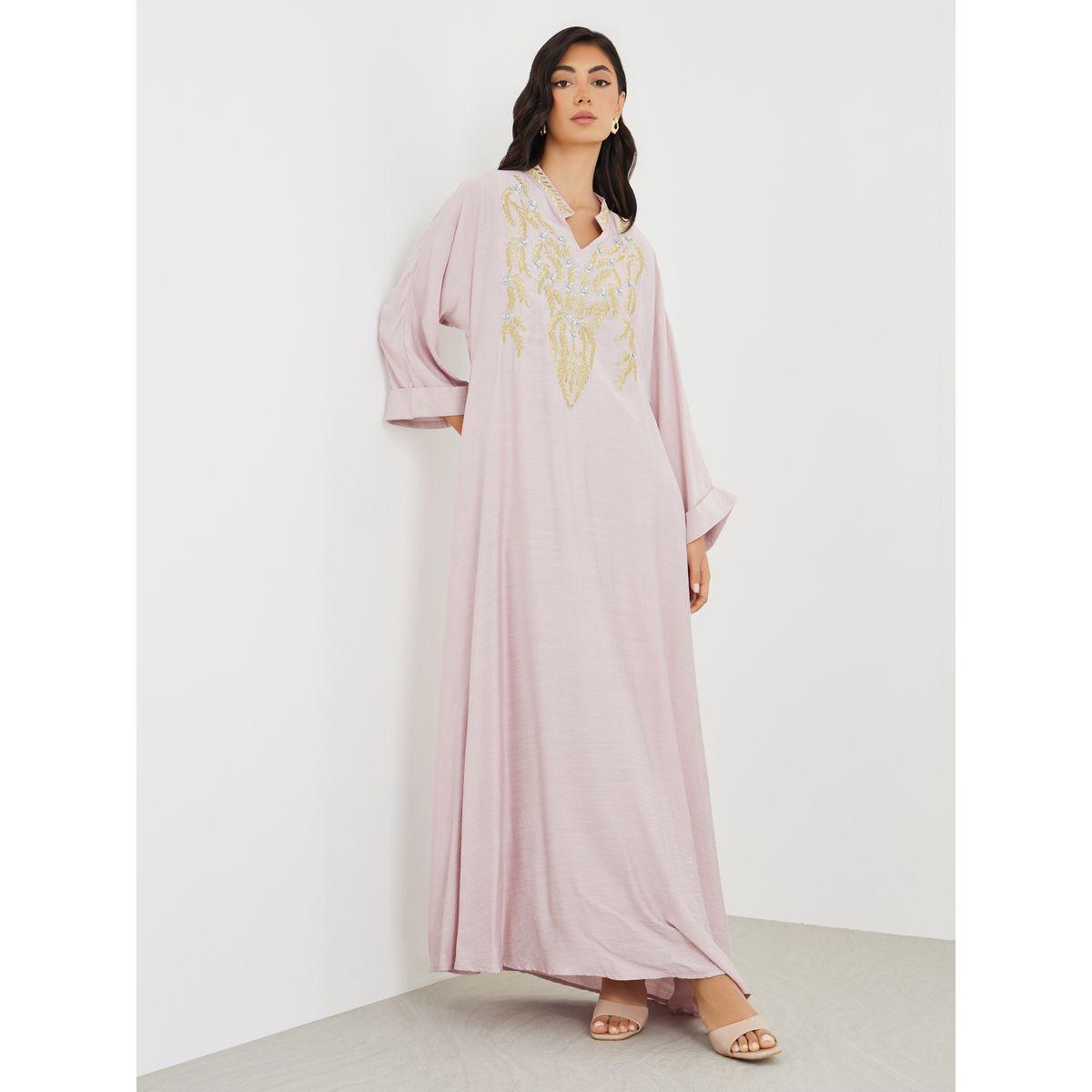 Styli Embellished A-Line Jalabiya with Embroidered Detail-women-arabicclothing-jalabiyas-image-1