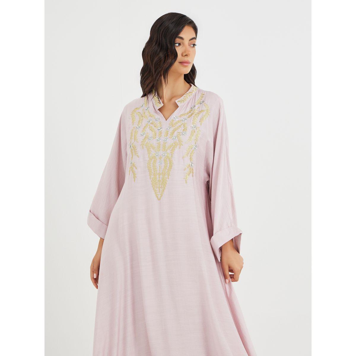 Styli Embellished A-Line Jalabiya with Embroidered Detail-women-arabicclothing-jalabiyas-image-2
