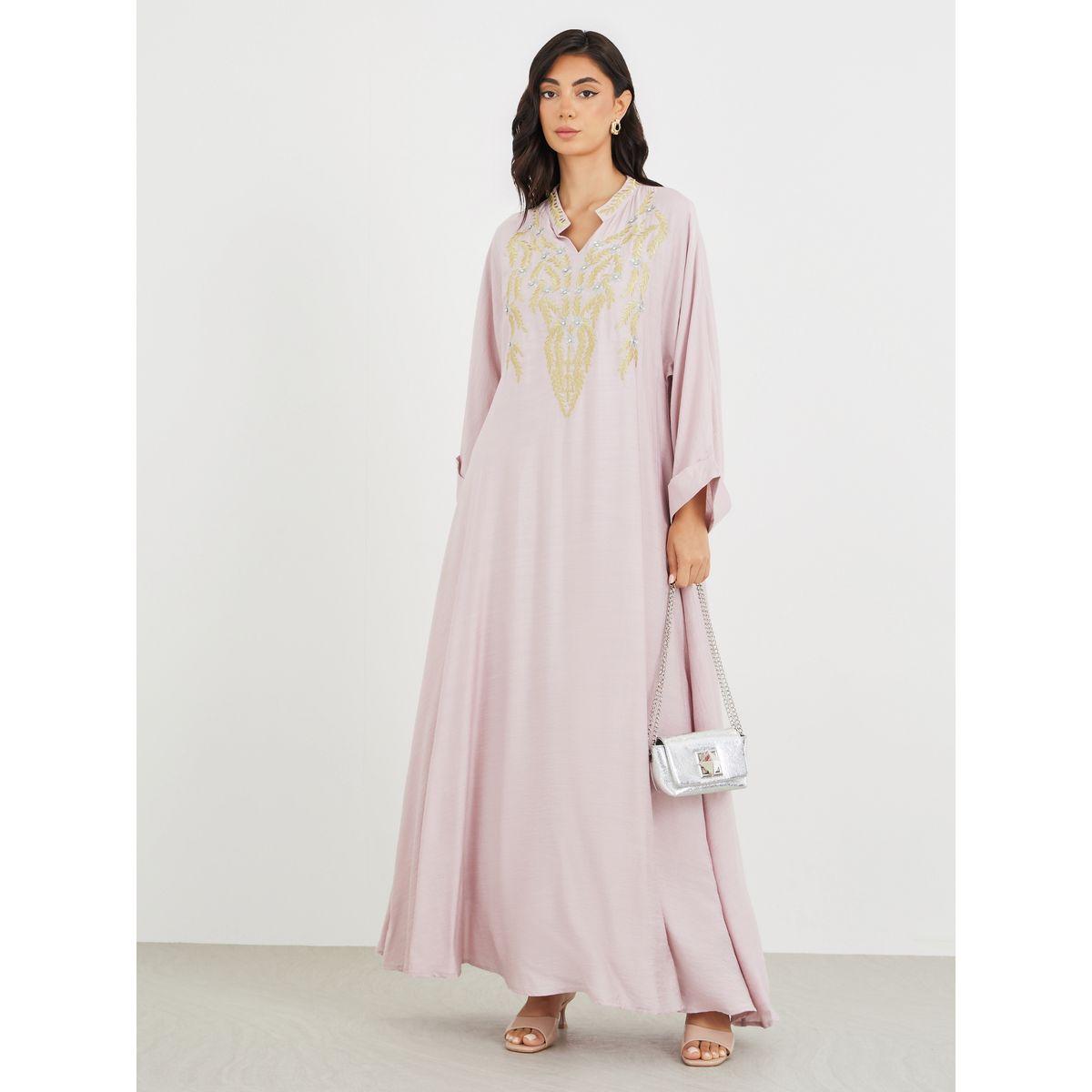 Styli Embellished A-Line Jalabiya with Embroidered Detail-women-arabicclothing-jalabiyas-image-3