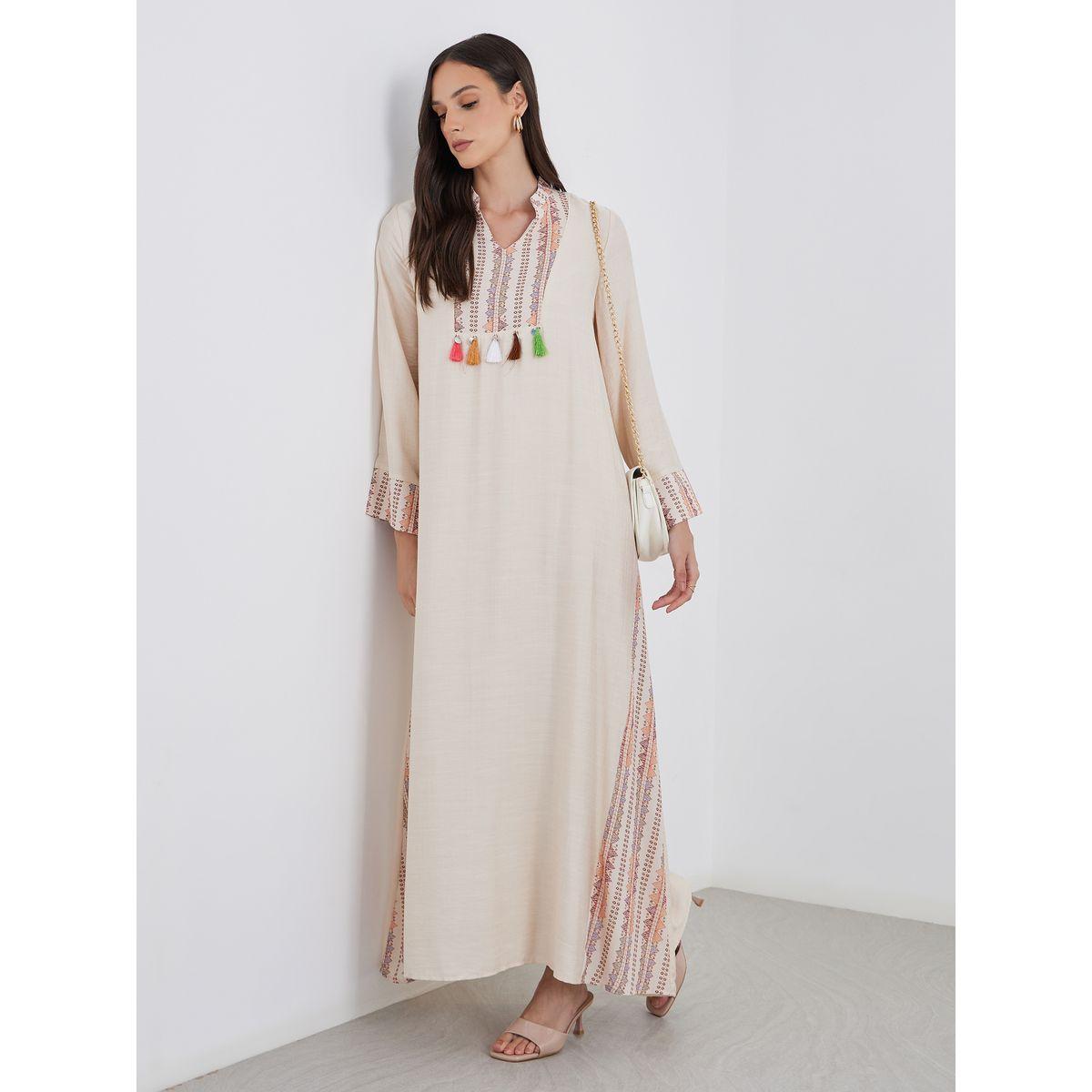 Amirah X Styli Embroidered Jalabiya with Tassel Trim-women-arabicclothing-jalabiyas-image-1