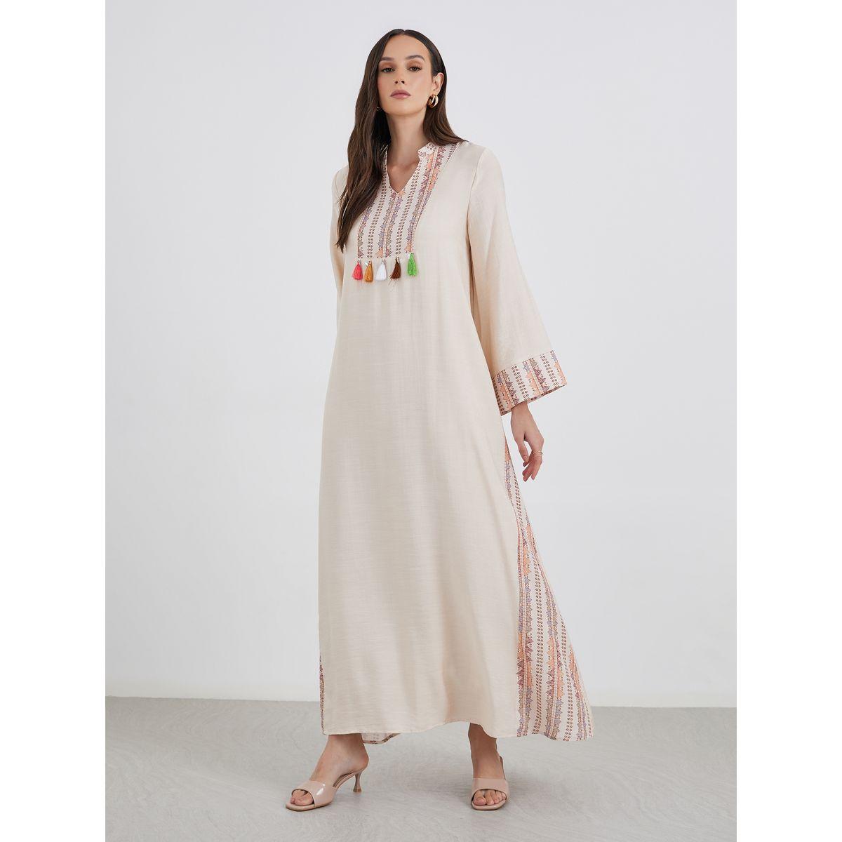 Amirah X Styli Embroidered Jalabiya with Tassel Trim-women-arabicclothing-jalabiyas-image-2