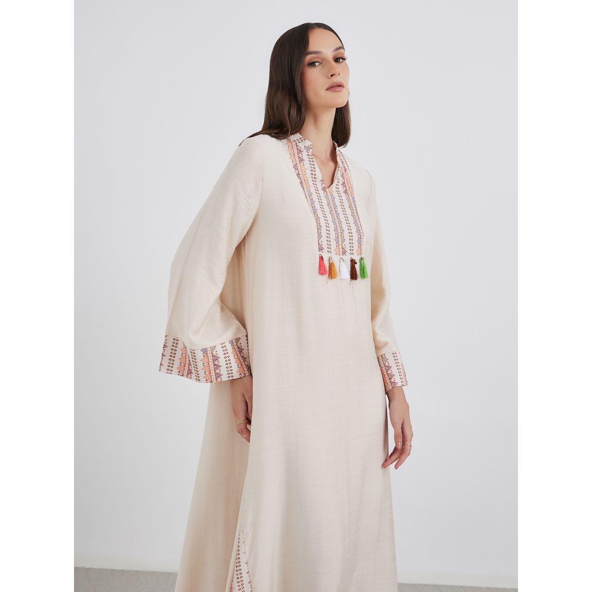 Amirah X Styli Embroidered Jalabiya with Tassel Trim-women-arabicclothing-jalabiyas-image-3