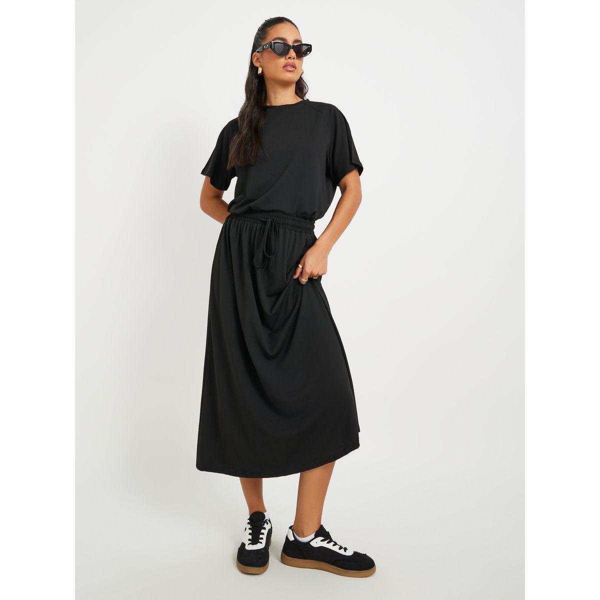 Styli Solid Short Sleeve Tops and Midi Skirt Co-Ords-women-clothing-coordsets-image-2
