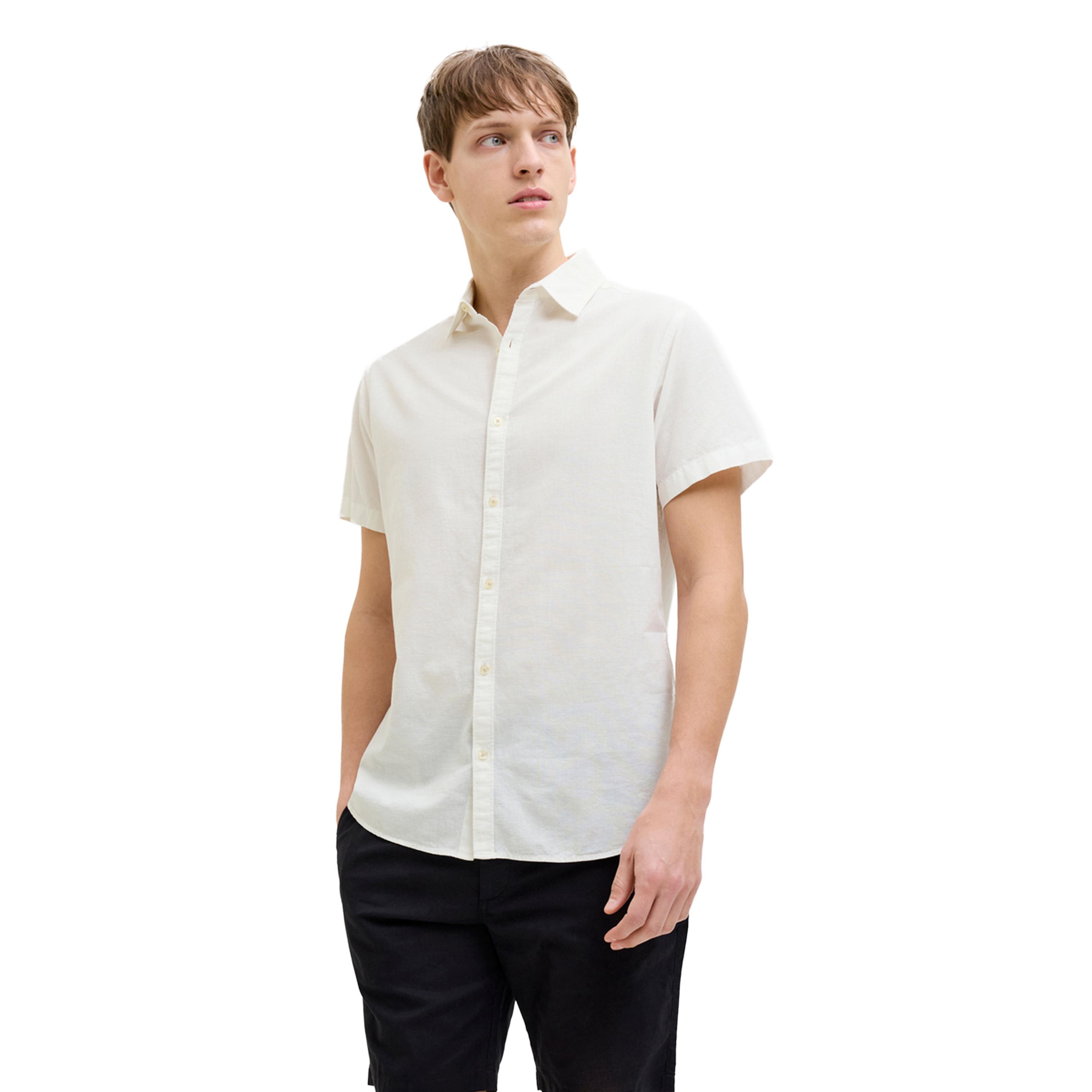 ريبيل × ستايلي - قميص سادة بأكمام قصيرة وقصة عادية-men-clothing-shirts-image-1