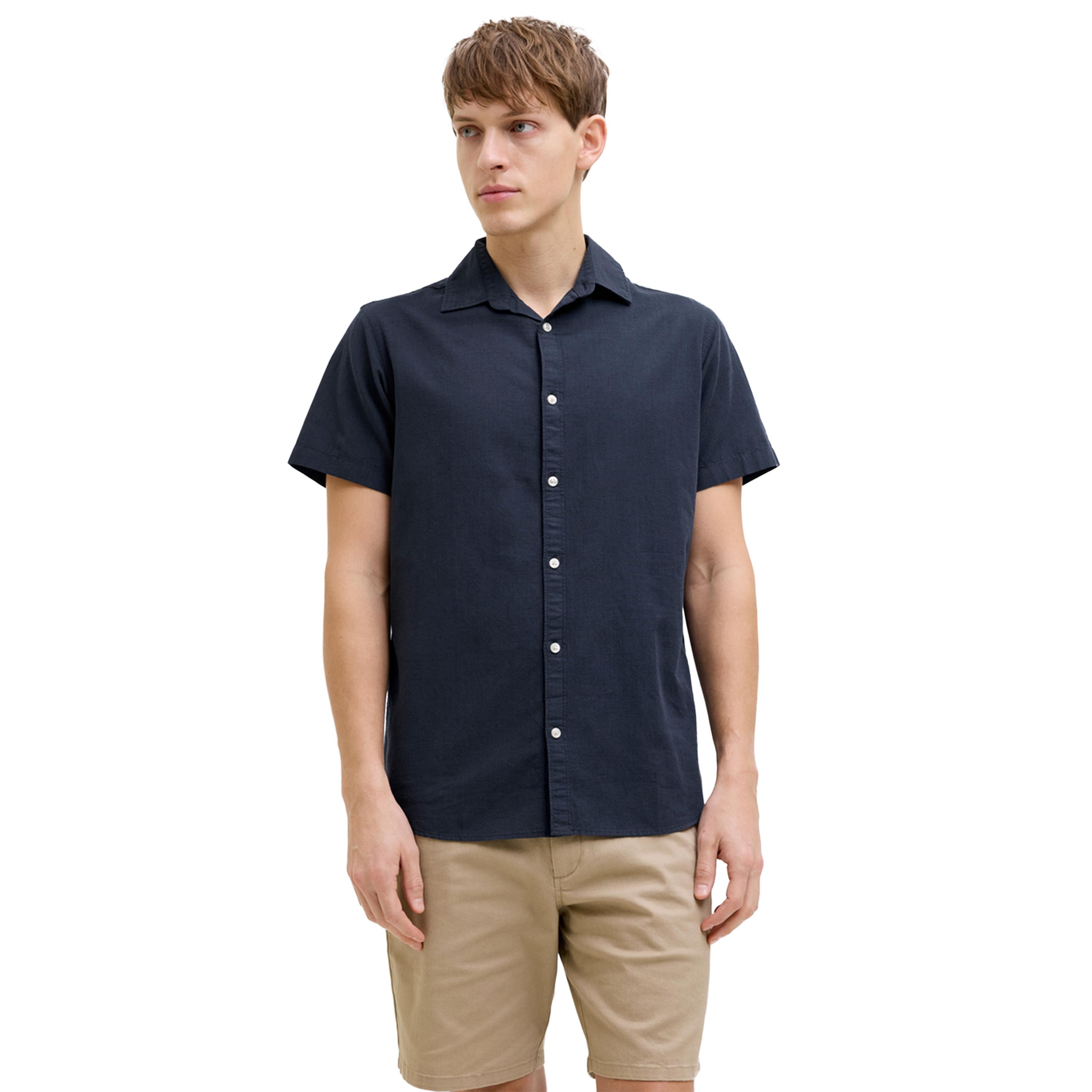 ريبيل × ستايلي - قميص سادة بأكمام قصيرة وقصة عادية-men-clothing-shirts-image-1