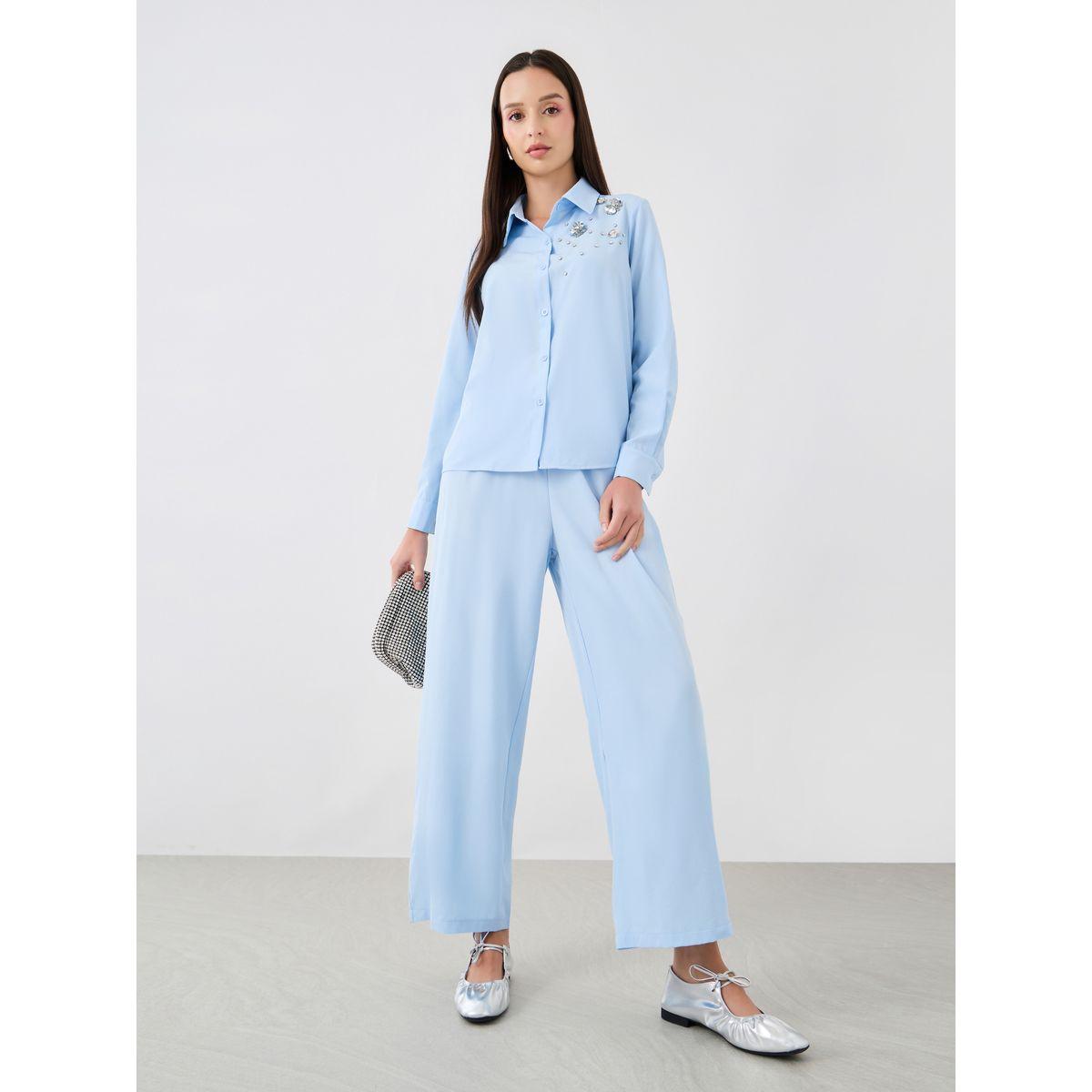 طقم منسق من بنطال وبلوزة بأكمام طويلة-women-clothing-coordsets-image-1