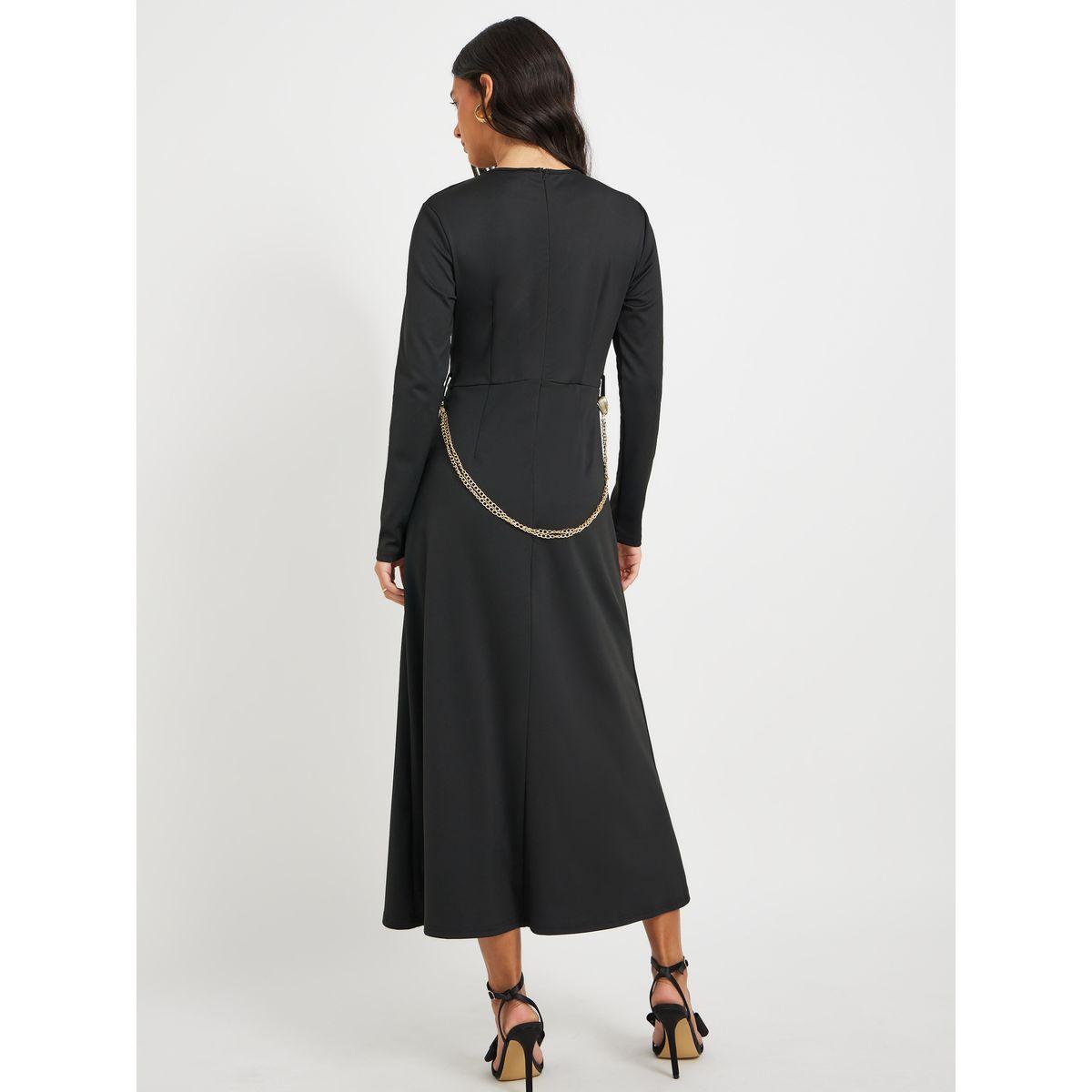 فستان ميدي سادة بحافة واسعة وأكمام طويلة-women-clothing-dresses-image-5