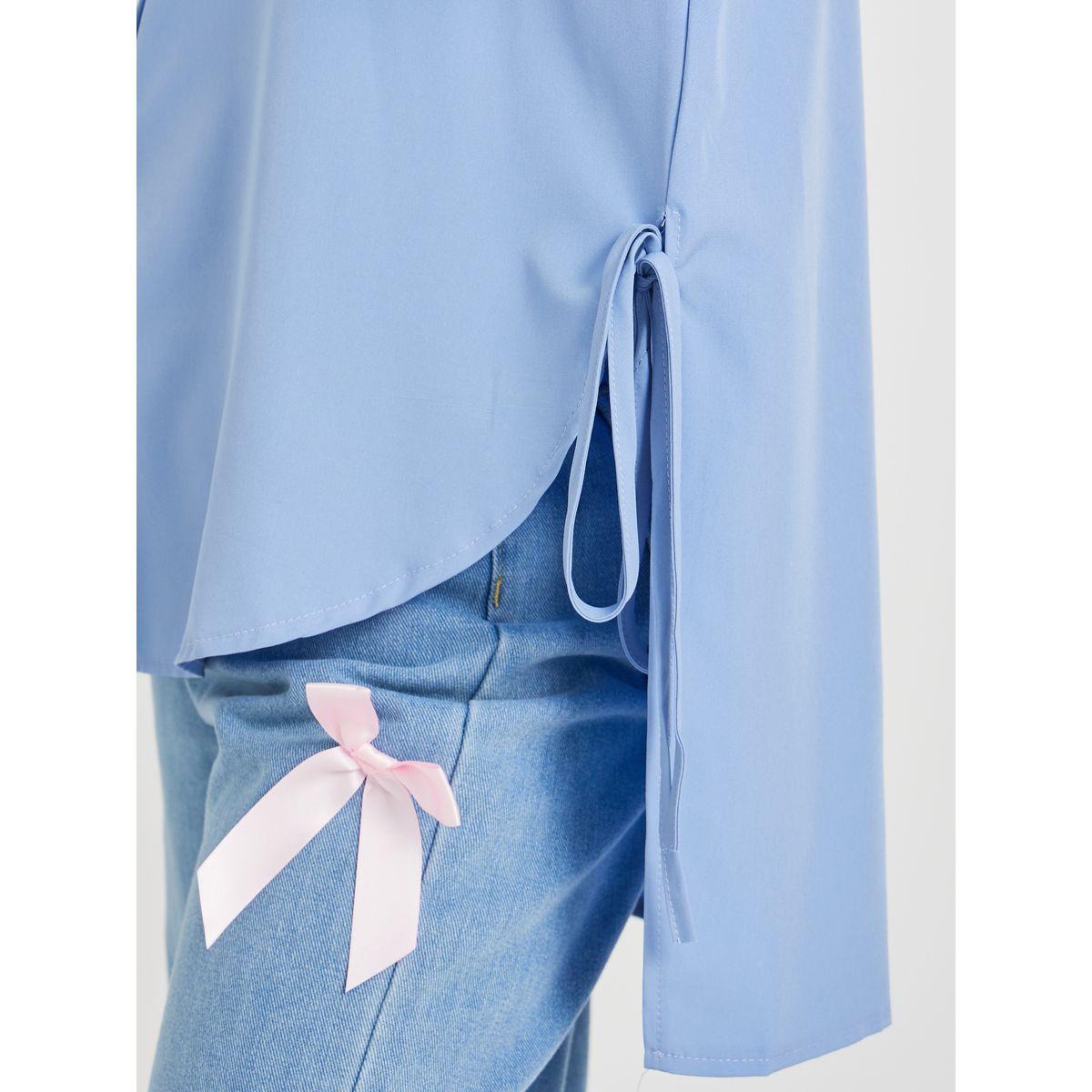 Styli Solid Asymmetric Hem Oversized Shirt with Tie-Up Details-women-clothing-shirtsandblouses-shirts-image-5