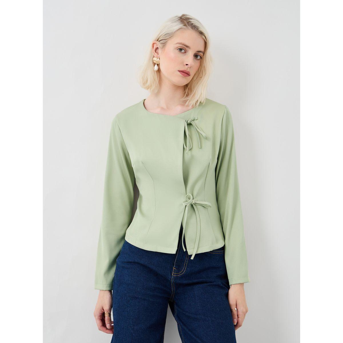 Styli Solid Long Sleeves Blouse with Tie-Up Detail-women-clothing-shirtsandblouses-blouses-image-1