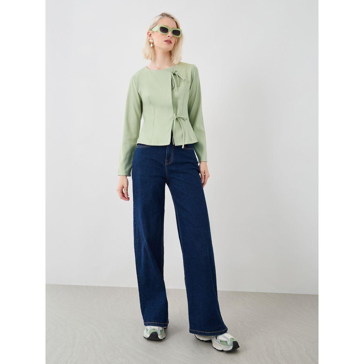 Styli Solid Long Sleeves Blouse with Tie-Up Detail-women-clothing-shirtsandblouses-blouses-image-2
