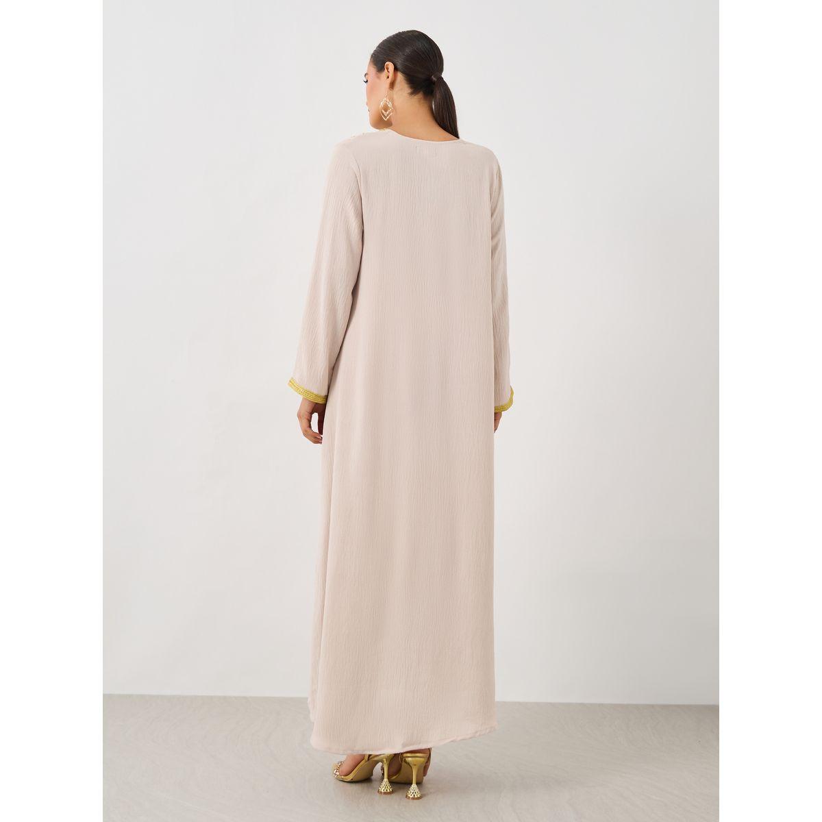 Amirah X Styli Textured Embroidered A-Line Jalabiya with Lace Detail-women-arabicclothing-jalabiyas-image-5