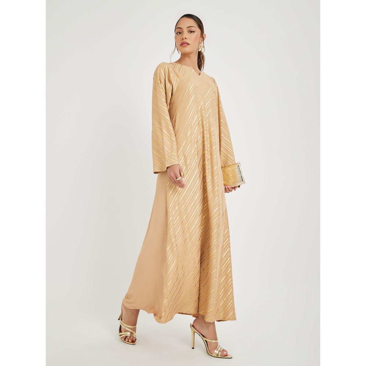 جلابية بطبعة فويل وياقة نوتش-women-arabicclothing-jalabiyas-image-1