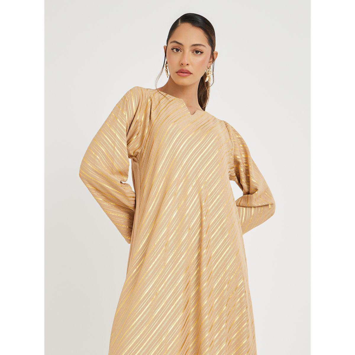 Styli Foil Print Notch Neck Jalabiya-women-arabicclothing-jalabiyas-image-2