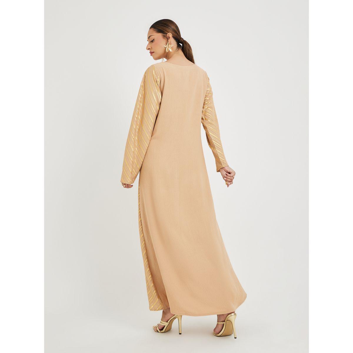 Styli Foil Print Notch Neck Jalabiya-women-arabicclothing-jalabiyas-image-4