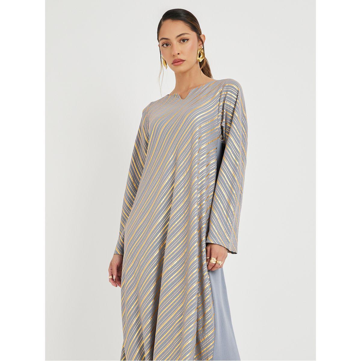 Styli Foil Print Notch Neck Jalabiya-women-arabicclothing-jalabiyas-image-3