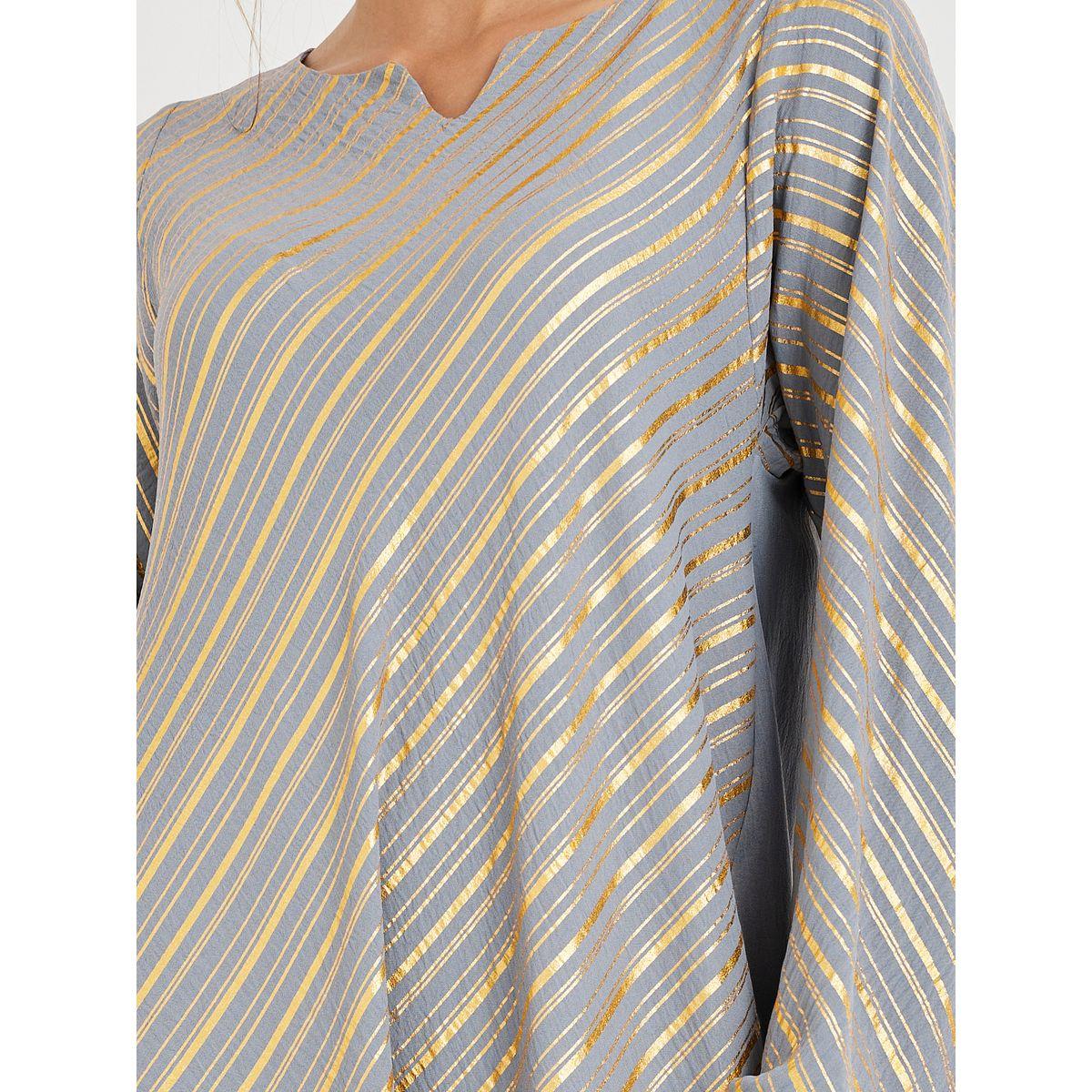 Styli Foil Print Notch Neck Jalabiya-women-arabicclothing-jalabiyas-image-4