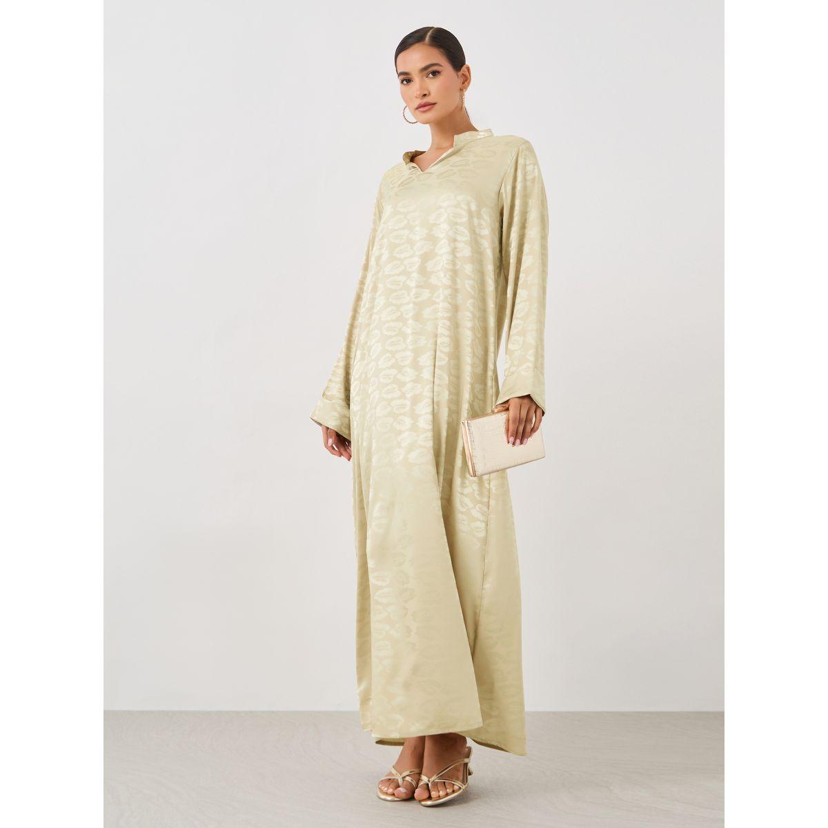 أميرة x ستايلي جلابية ساتان بتفاصيل جاكار وياقة قائمة-women-arabicclothing-jalabiyas-image-2