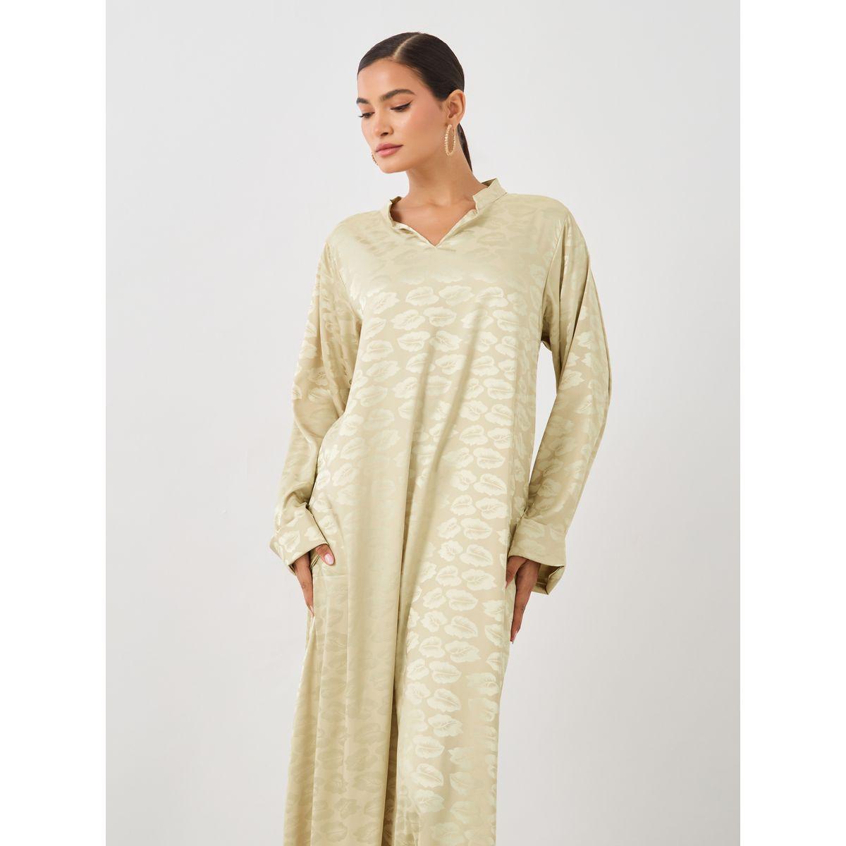 أميرة x ستايلي جلابية ساتان بتفاصيل جاكار وياقة قائمة-women-arabicclothing-jalabiyas-image-3