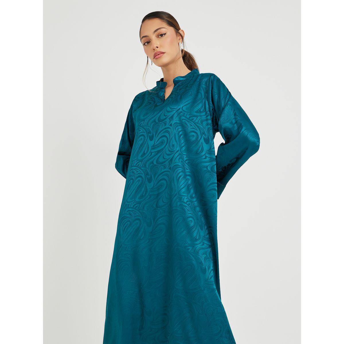 جلابية ساتان بتفاصيل جاكار مع ياقة-women-arabicclothing-jalabiyas-image-2