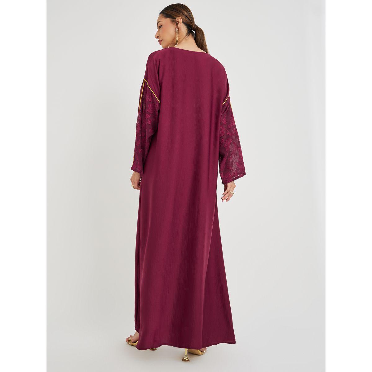 Amirah X Styli Magrabi Lace Trim Brasso Sleeve Jalabiya-women-arabicclothing-jalabiyas-image-4