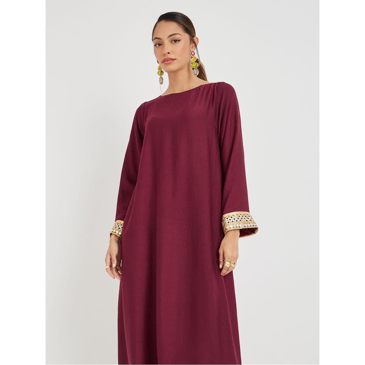 Styli Lace Trim Boat Neck A-Line Jalabyia-women-arabicclothing-jalabiyas-image-2