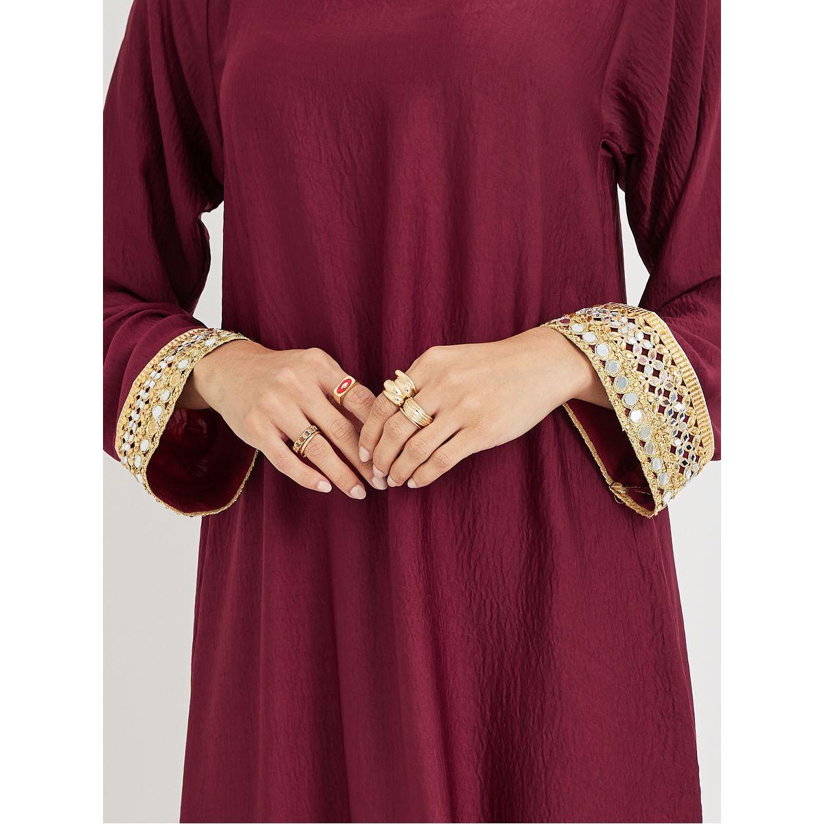 جلابية بحافة واسعة وياقة بنمط قارب-women-arabicclothing-jalabiyas-image-3