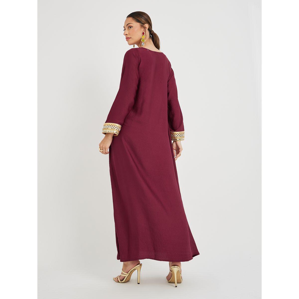 Styli Lace Trim Boat Neck A-Line Jalabyia-women-arabicclothing-jalabiyas-image-4