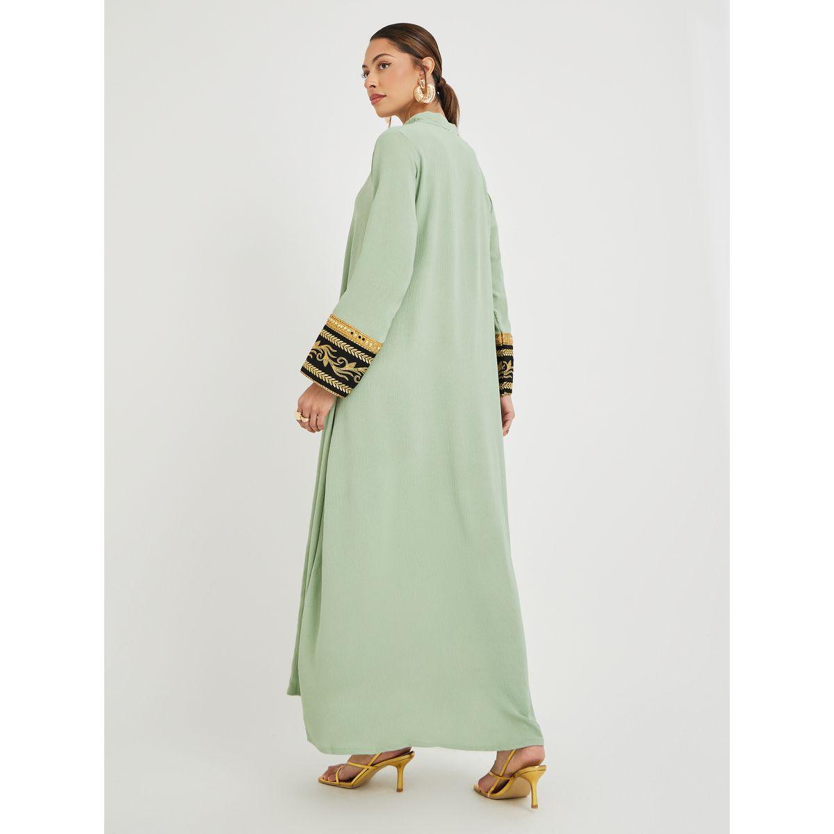 Styli Crinkled Collared Jalabiya with Lace Panel-women-arabicclothing-jalabiyas-image-4