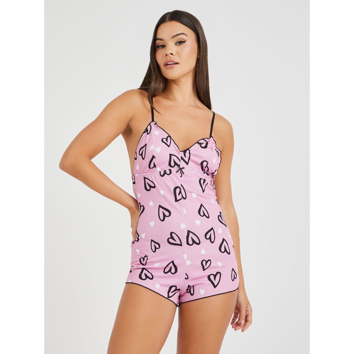 Styli Heart Print Noodle Strap Bodysuit-women-clothing-lingerie-corsets-image-2