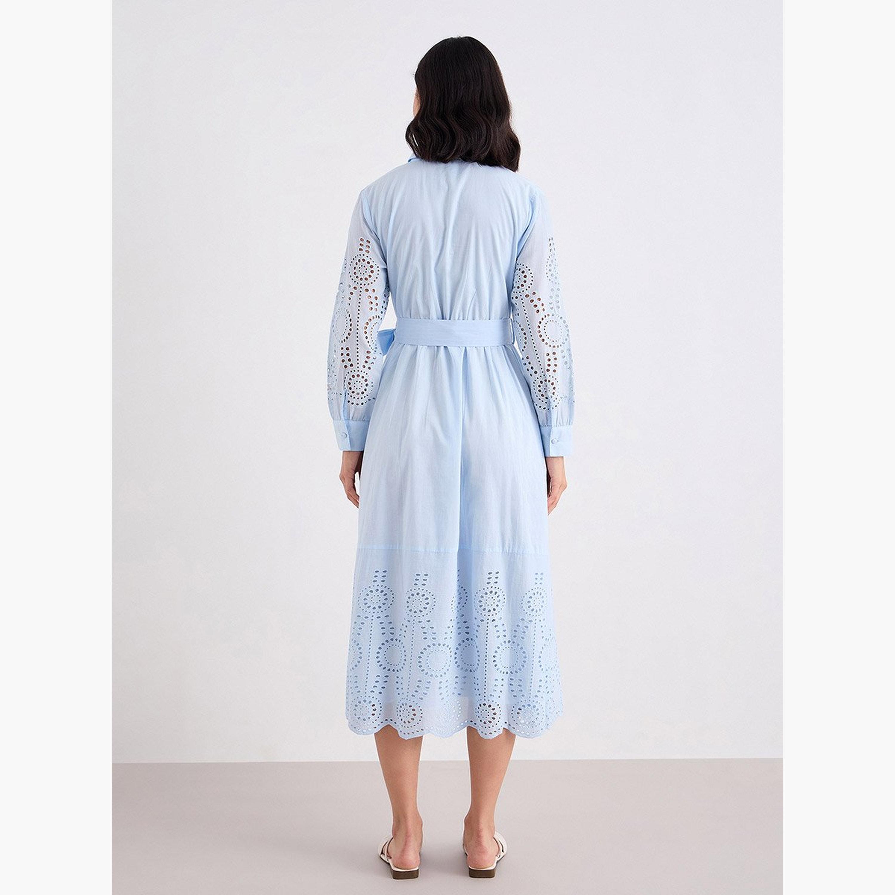 ستايلي - فستان شيفلي متوسط ​​الطول بقميص أزرق فاتح-women-clothing-dresses-image-4
