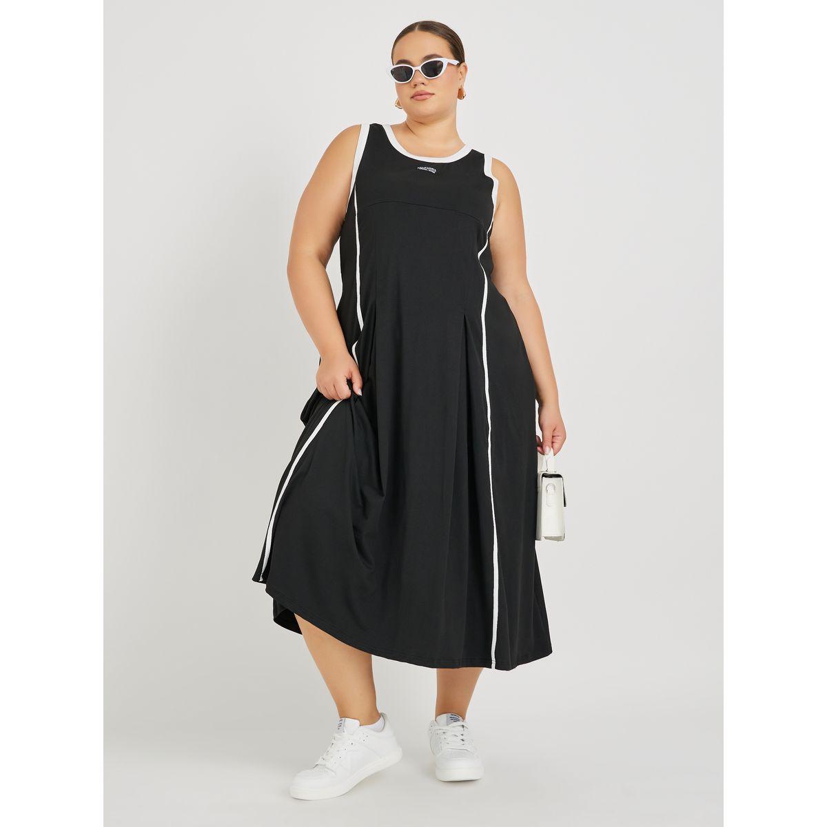 فستان ميدي بلا أكمام ومقاس كبير مع ياقة دائرية-women-clothing-dresses-image-1