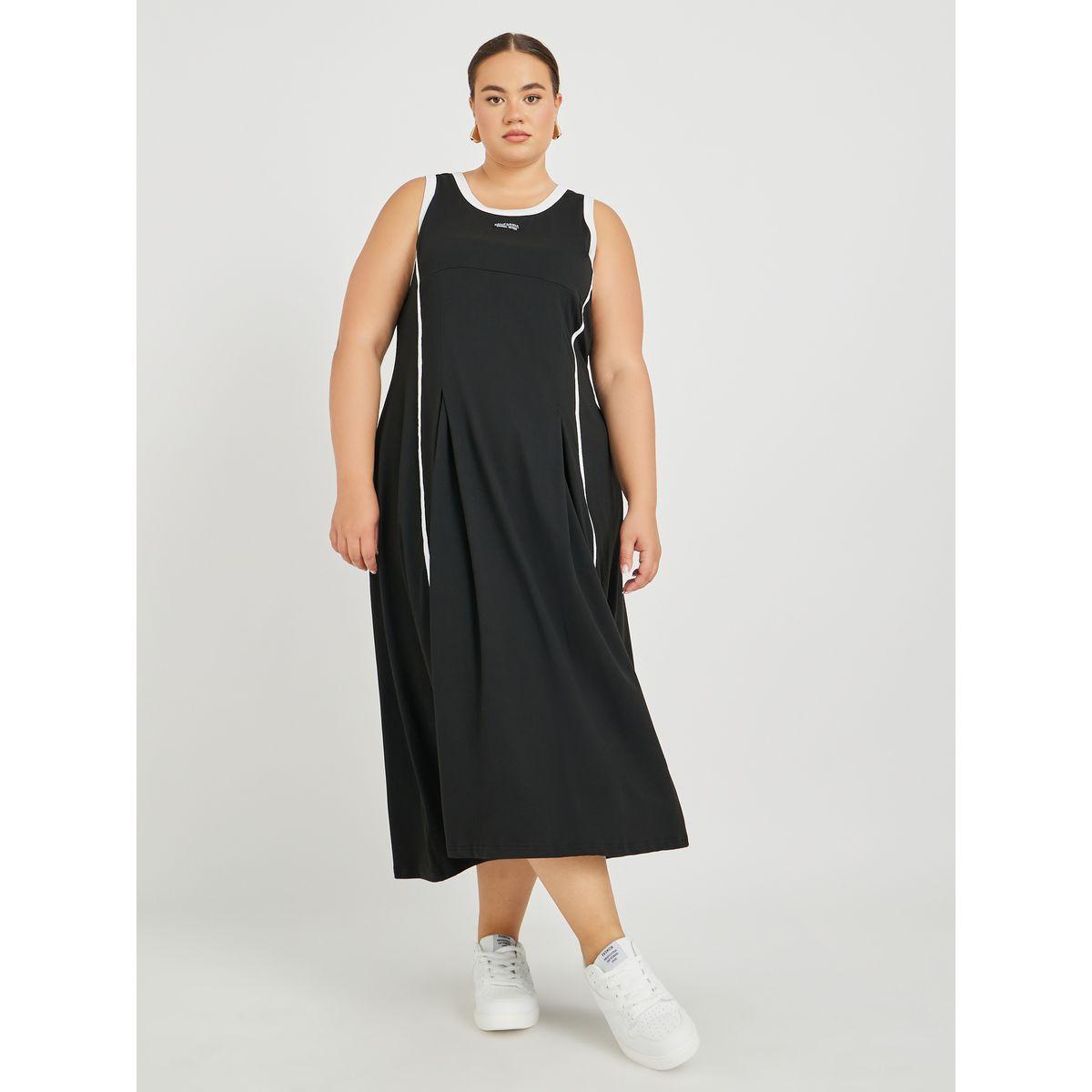 فستان ميدي بلا أكمام ومقاس كبير مع ياقة دائرية-women-clothing-dresses-image-2