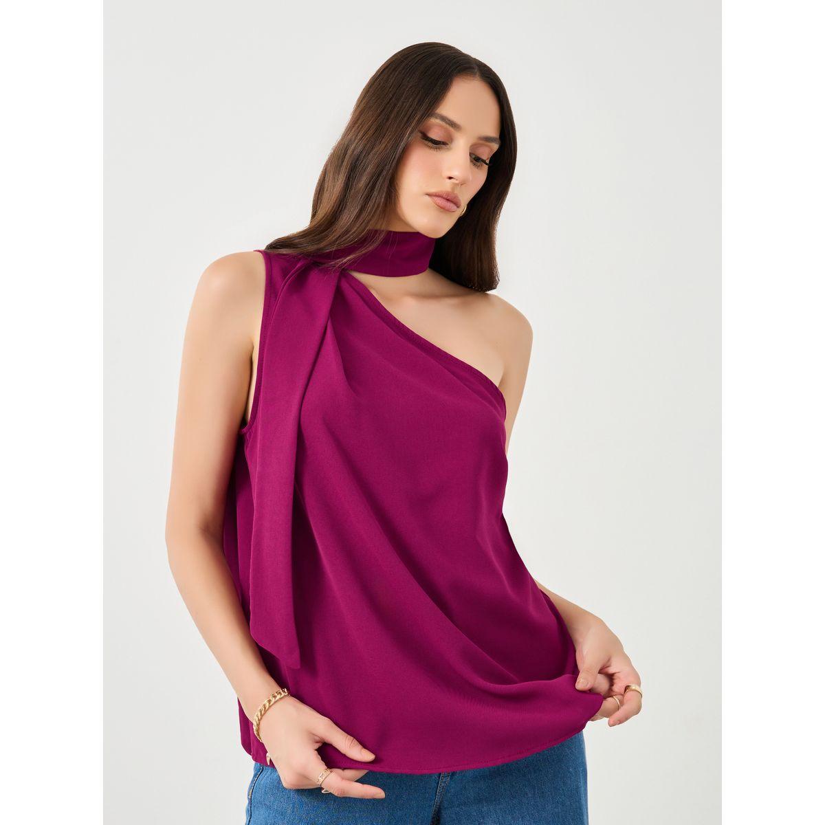 بلوزة بتفاصيل كتف واحد مع ياقة بربطة-women-clothing-shirtsandblouses-blouses-image-3