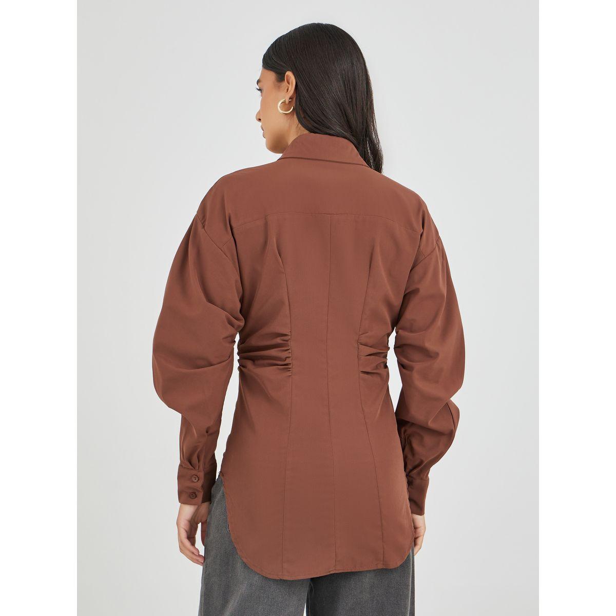 بلوزة سادة بخصر رفيع وتفاصيل مُجمعة-women-clothing-shirtsandblouses-shirts-image-4