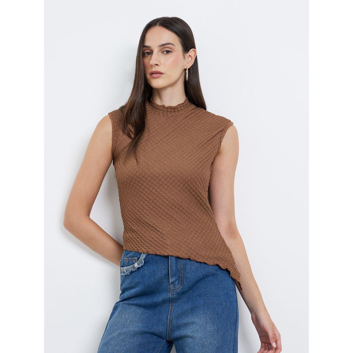 Styli Textured Mock Neck Sleeveless Top-women-clothing-shirtsandblouses-blouses-image-1