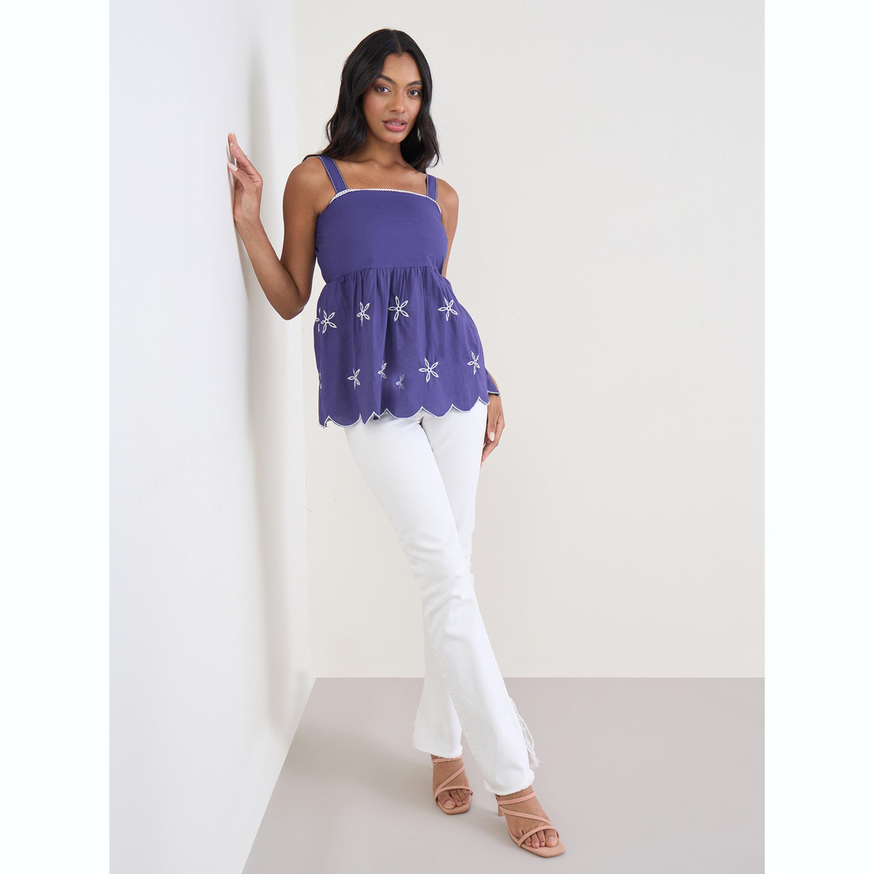 بلوزة كامي مطرزة بدون أكمام باللون الأزرق-women-clothing-shirtsandblouses-blouses-image-2