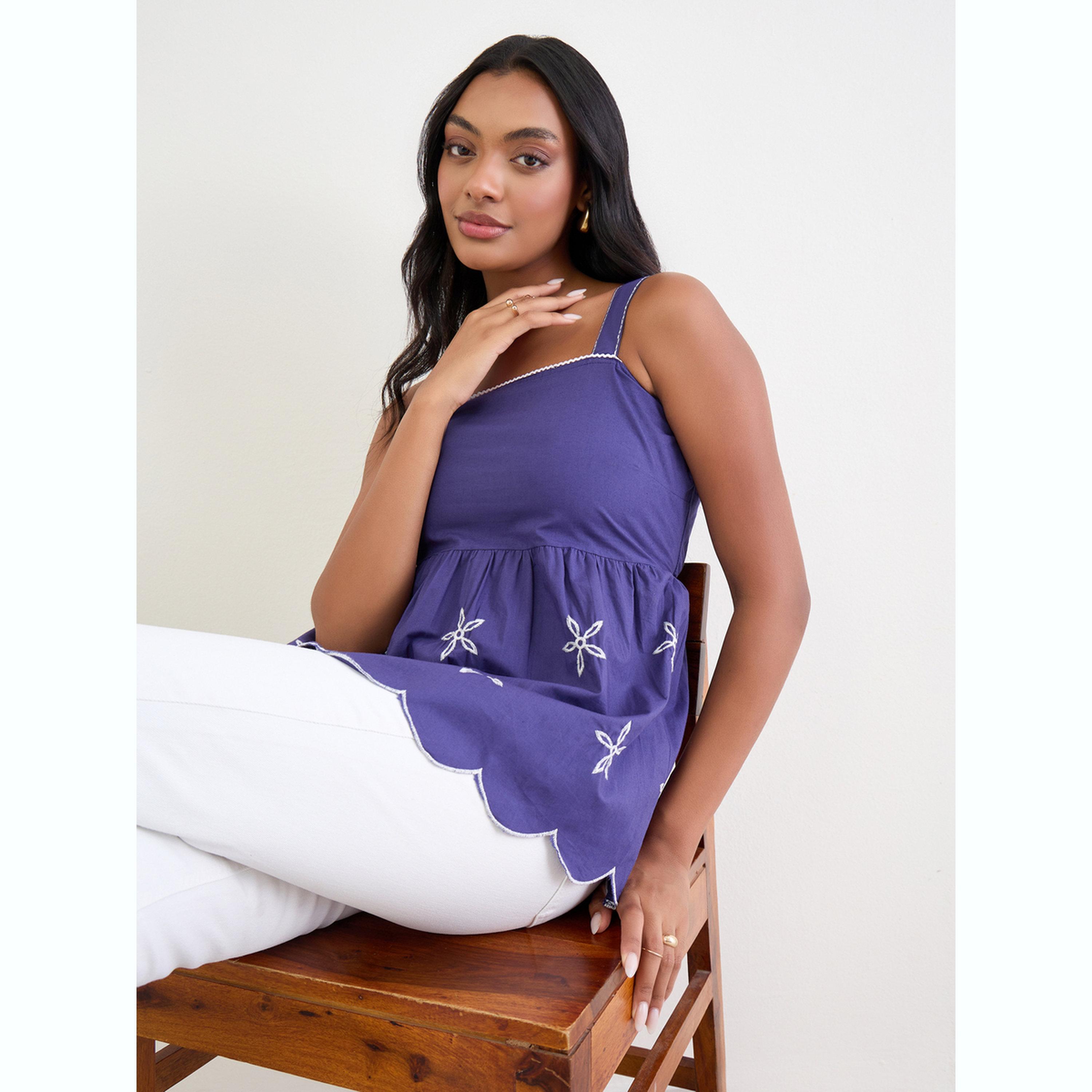 بلوزة كامي مطرزة بدون أكمام باللون الأزرق-women-clothing-shirtsandblouses-blouses-image-3