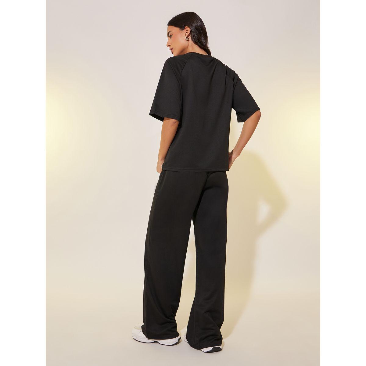 Styli Slogan Print T-Shirt and Wide Leg Pants Co-Ords-women-clothing-coordsets-image-5