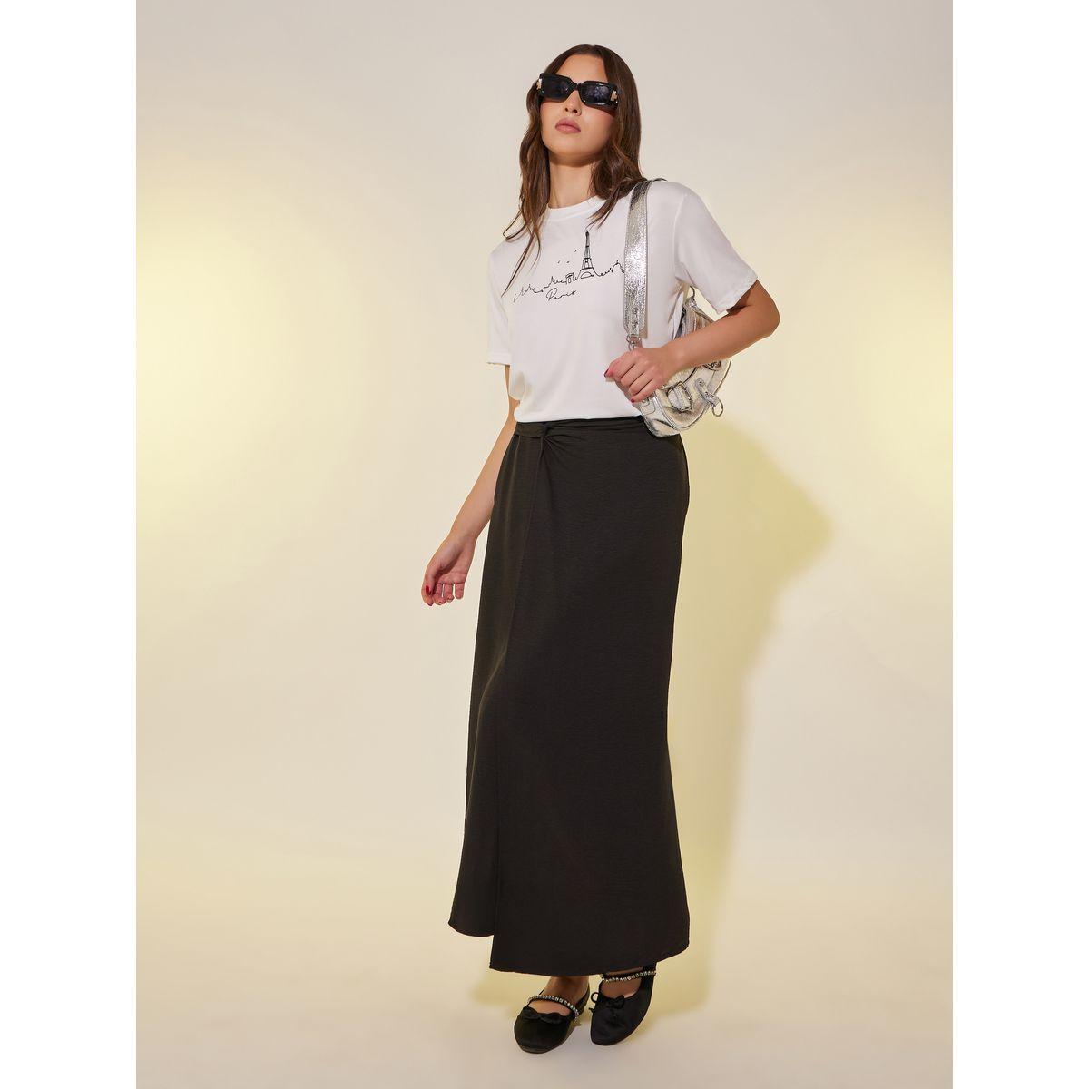 تنورة طويلة سادة بحافة غير متماثلة الطول-women-clothing-bottoms-skirts-image-1