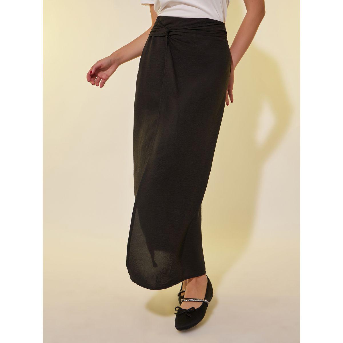 تنورة طويلة سادة بحافة غير متماثلة الطول-women-clothing-bottoms-skirts-image-2